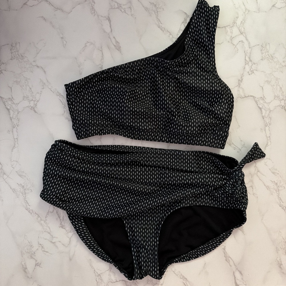 Albion Fit Bikini Black White Print One Shoulder Size S/M